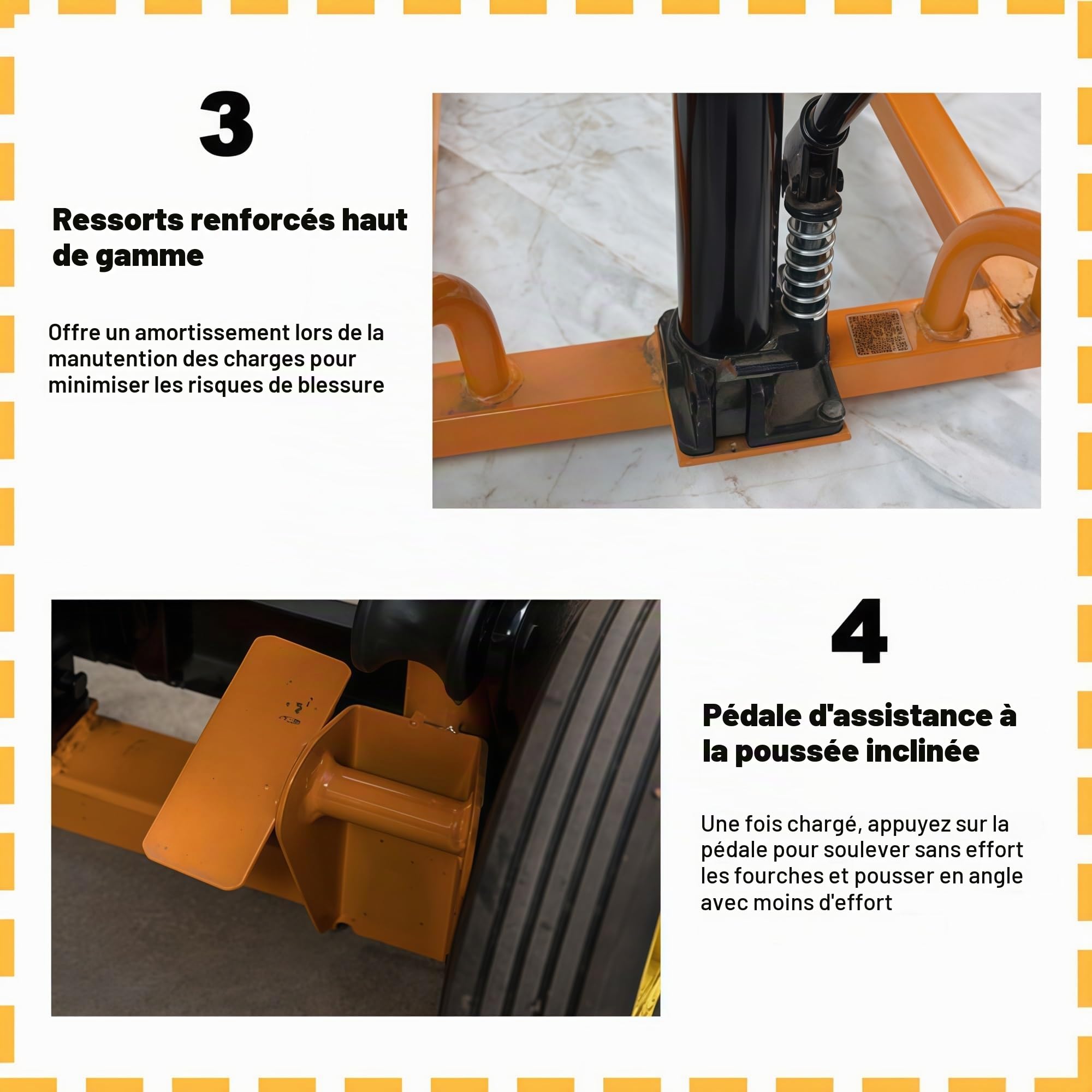 Transpalette hydraulique manuel, empileur de palettes robuste de 440 livres, équipé de fourches réglables, adapté à la manutention industrielle.