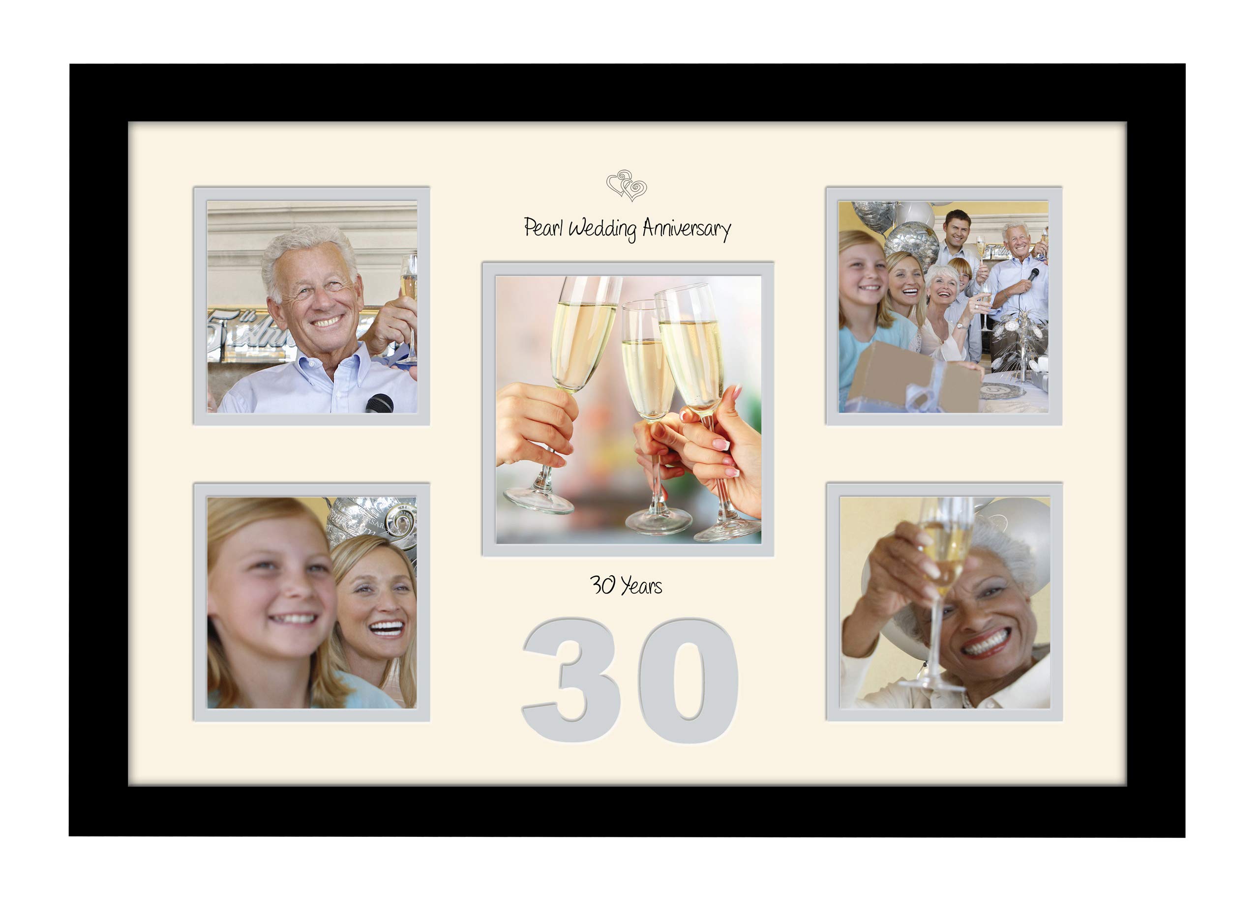 Photos In A Word Black Finish Frame Cream Mount Grey Inside 30Th Anniversary Photo Frame Pearl Wedding 4X4 X4 And 5X5 975D (Black Finish Frame Cream Mount Grey Inside)