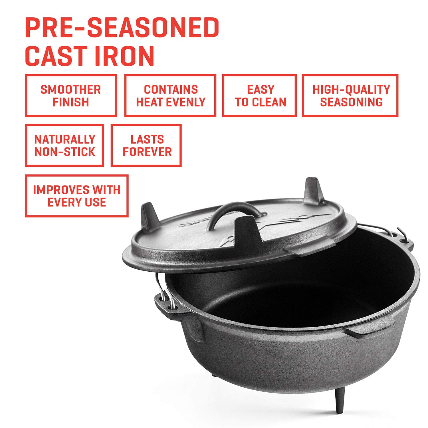 Uno Casa Cast Iron Camping Dutch Oven 6 Quart PreSeasoned Camping
