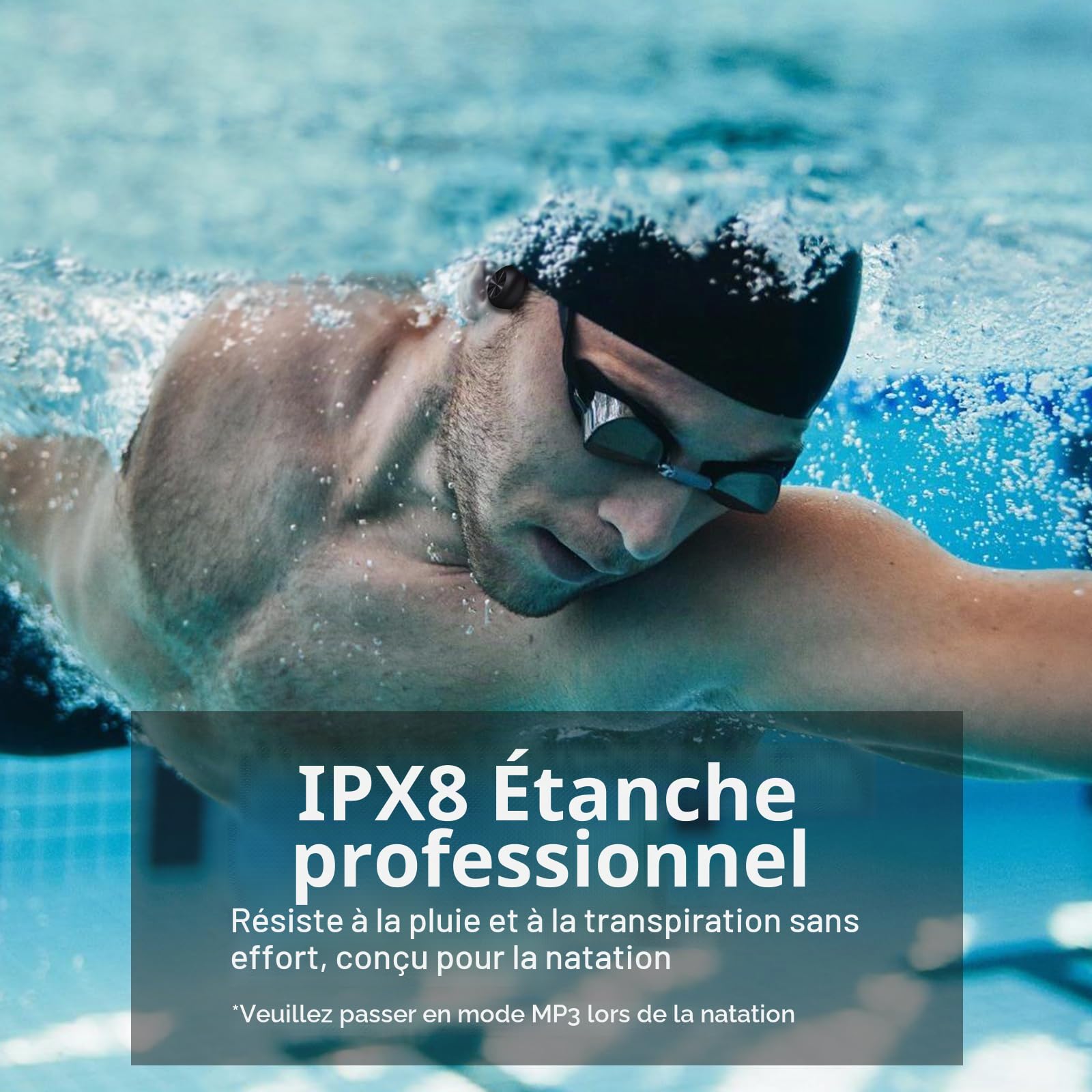 Casque Conduction Osseuse Bluetooth 5.4,Écouteur Natation IPX8 Étanche avec Lecteur MP3 à Mémoire Intégrée de 32 Go,Casque Sport Oreilles Ouvertes, 8H d’Autonomie pour Natation, Course à Pied,Cyclisme
