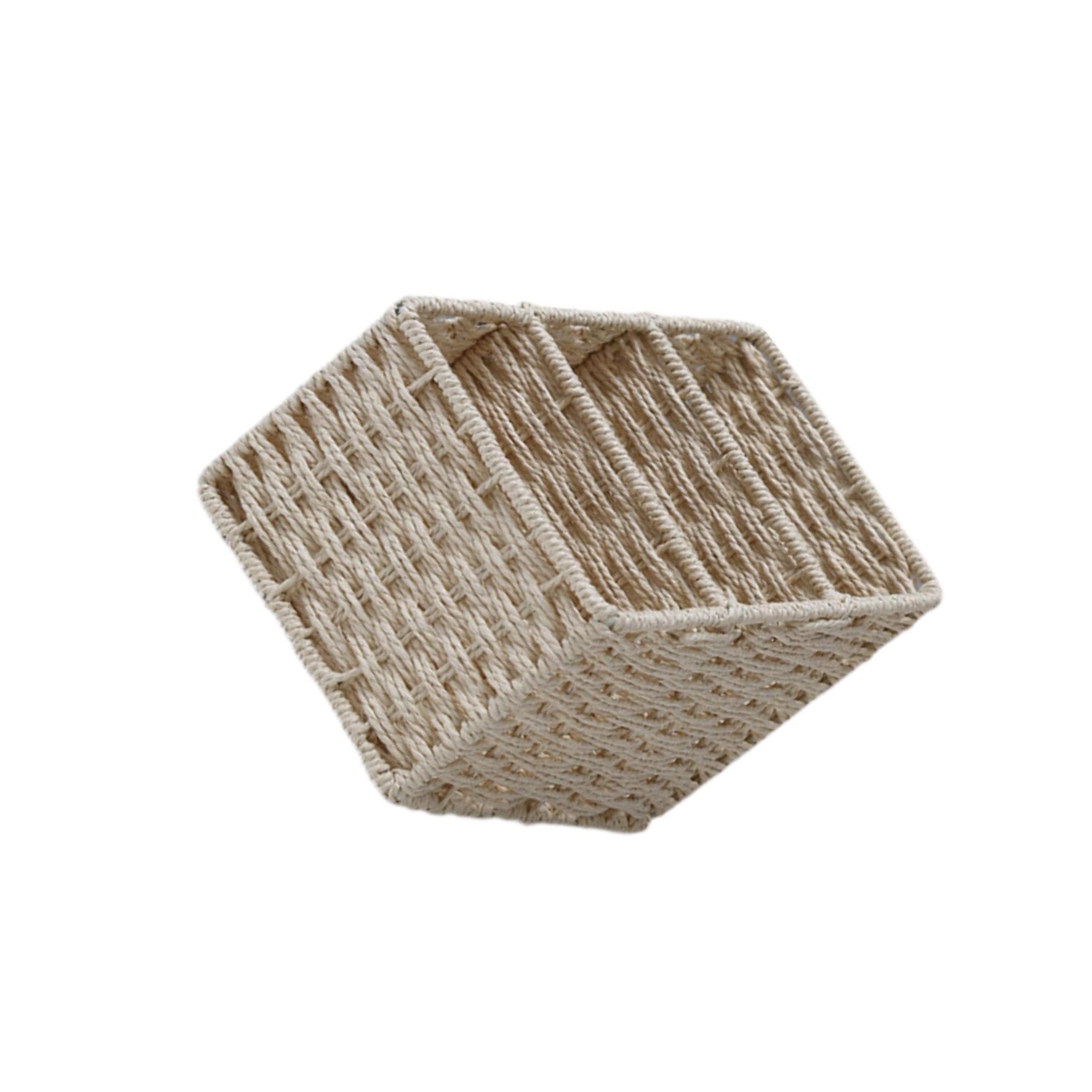 CYDZSRA Versatile Woven Basket Organizer Stylish Compartment Storage Solution Desktop Remote Control And Sundries Sundries Storage Box Simulation Tabletop Decor, Beige