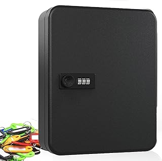 48 Key Safe Wall Mounted Key Lock Box Outdoor Key Safe Box, Steel Key Cabinet Key Safe Box with 50 Key Fobs Key Labels, Large Digital Security Keybox Outdoor for School Property Garage Office Hotel