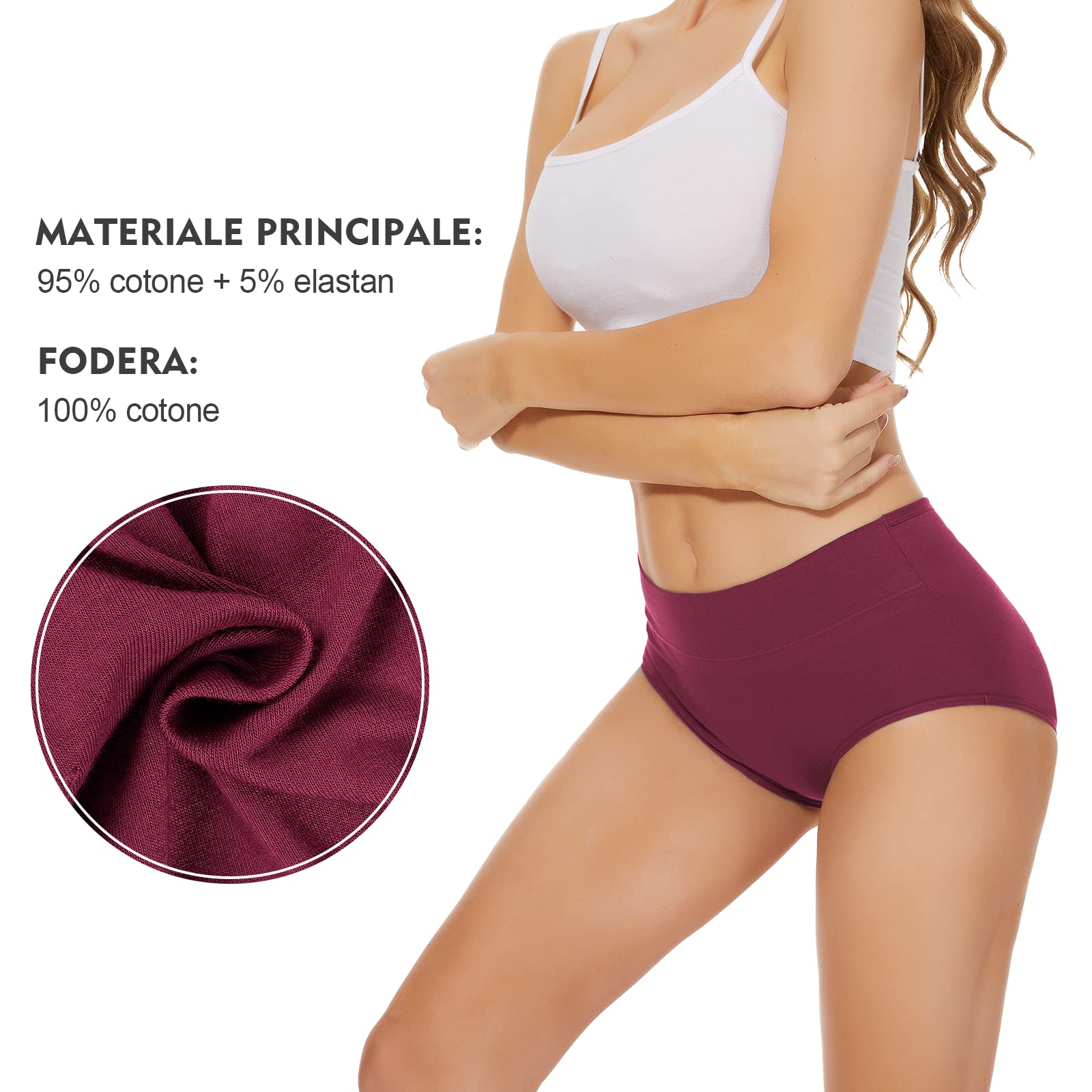 TANSTC Mutande Slip Donna Cotone Vita Alta Culotte Donna Comode Elasticizzato Sexy Intimo, Pacco da 5