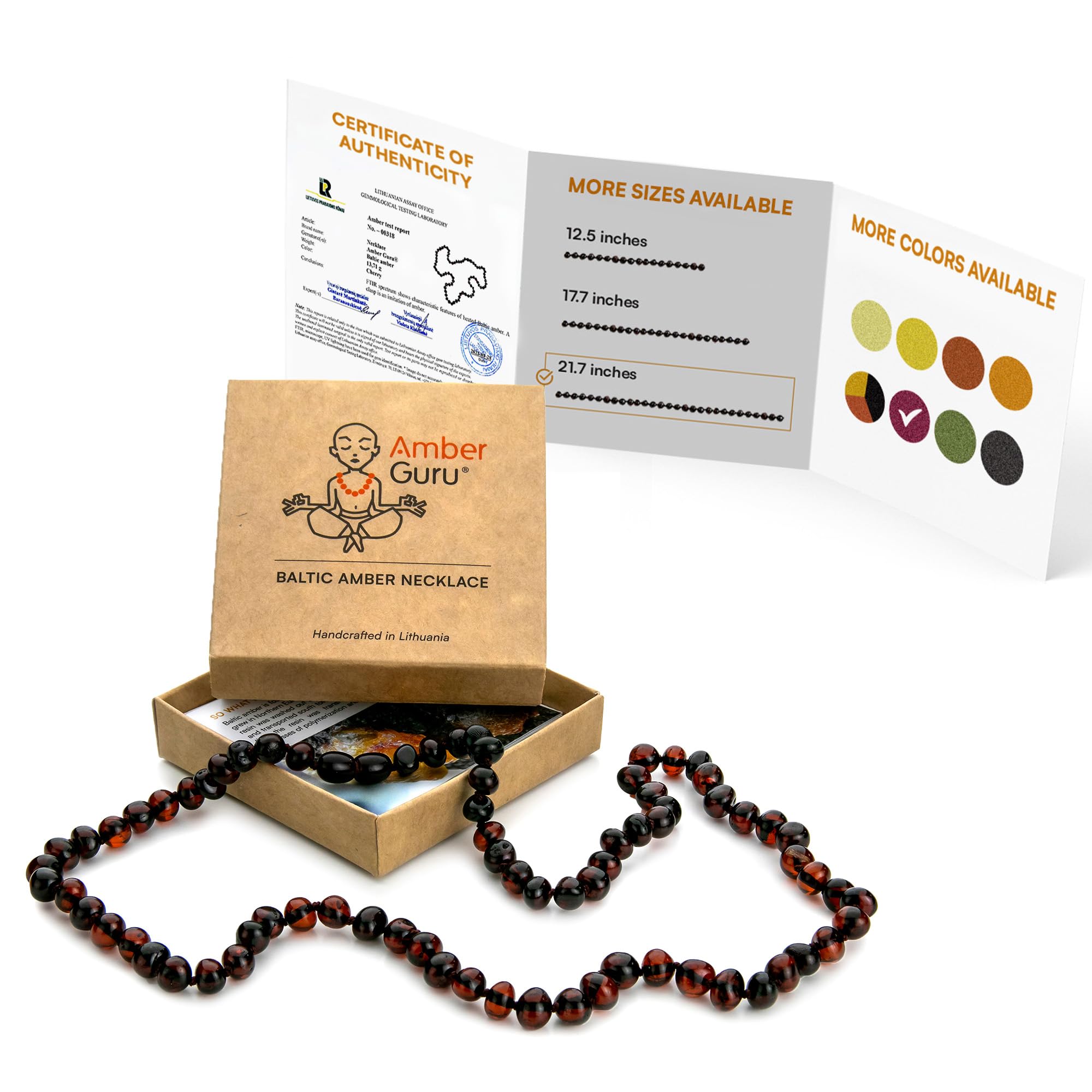 Baltic Amber Necklace for Women and Men (Authentic, Certified) - 21.7 inches - Unisex Amber Jewelry for Adults - Handcrafted Amber Bead Necklace