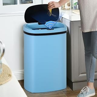 Dkeli 13 Gallon Trash Can Automatic Kitchen Trash Can 50 Liter Touch Free Garbage Can with Lid Brushed Waste Bin for Home Office Bedroom Bathroom, Blue