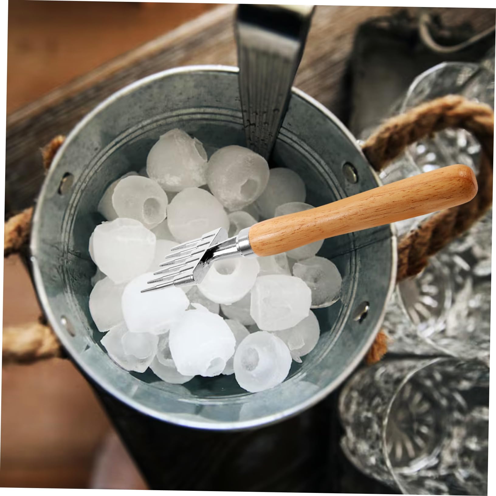 SHOWERORO 5piezas Trituradora De Hielo De Aleación De Aluminio Con Mango De Madera Herramienta Portátil Para Romper Hielo y Preparar Cócteles Casa Bar