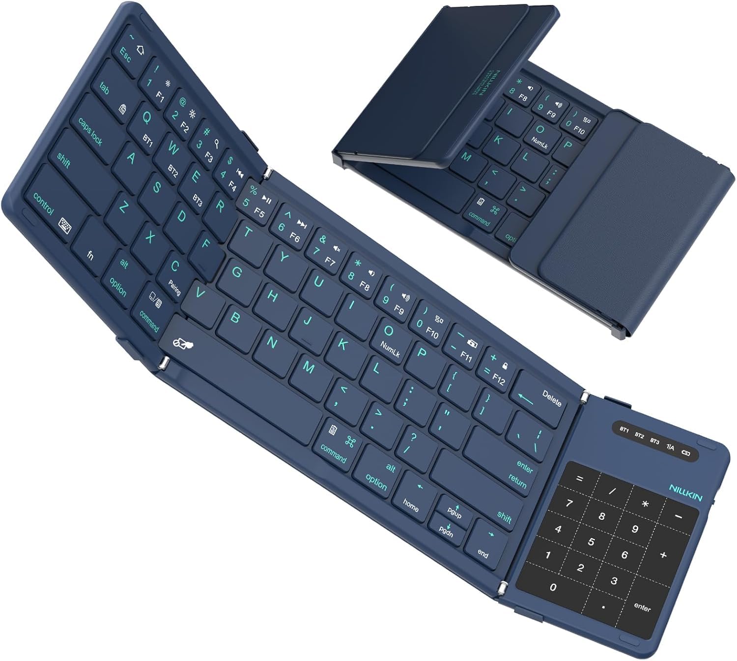 Nillkin Faltbare Bluetooth Tastatur mit Touchpad, kabellose Wiederaufladbare Klapptastatur mit Ziffernblock, Tragbare Mini Tastatur für iPad, iOS, Android, Windows Laptop PC Tablet, QWERTY (Blau)
