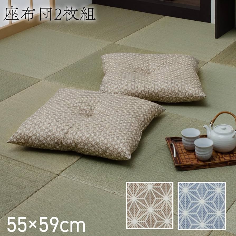日本製 い草製 花柄座布団 約55x55cm 2種15枚セット 日本製