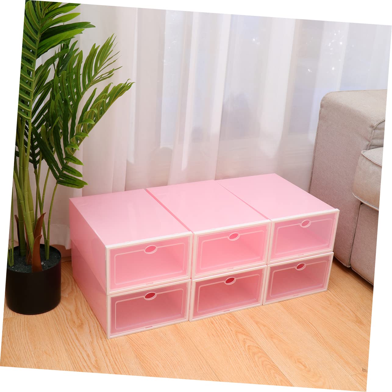 Alipis Caja de Zapatos Transparente de Plástico Rosa, Apilable Puerta Transparente, Paquete de 6 Piezas para Almacenamiento en Hogares y Organizadores