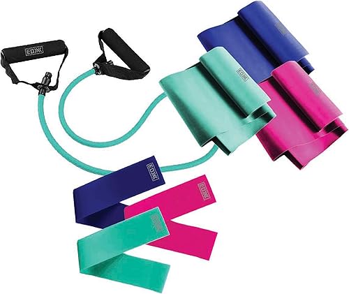 EDX Bandas de resistencia con asas para entrenamientos, ejercicio, fitness, estiramientos, terapia física  Juego de 7