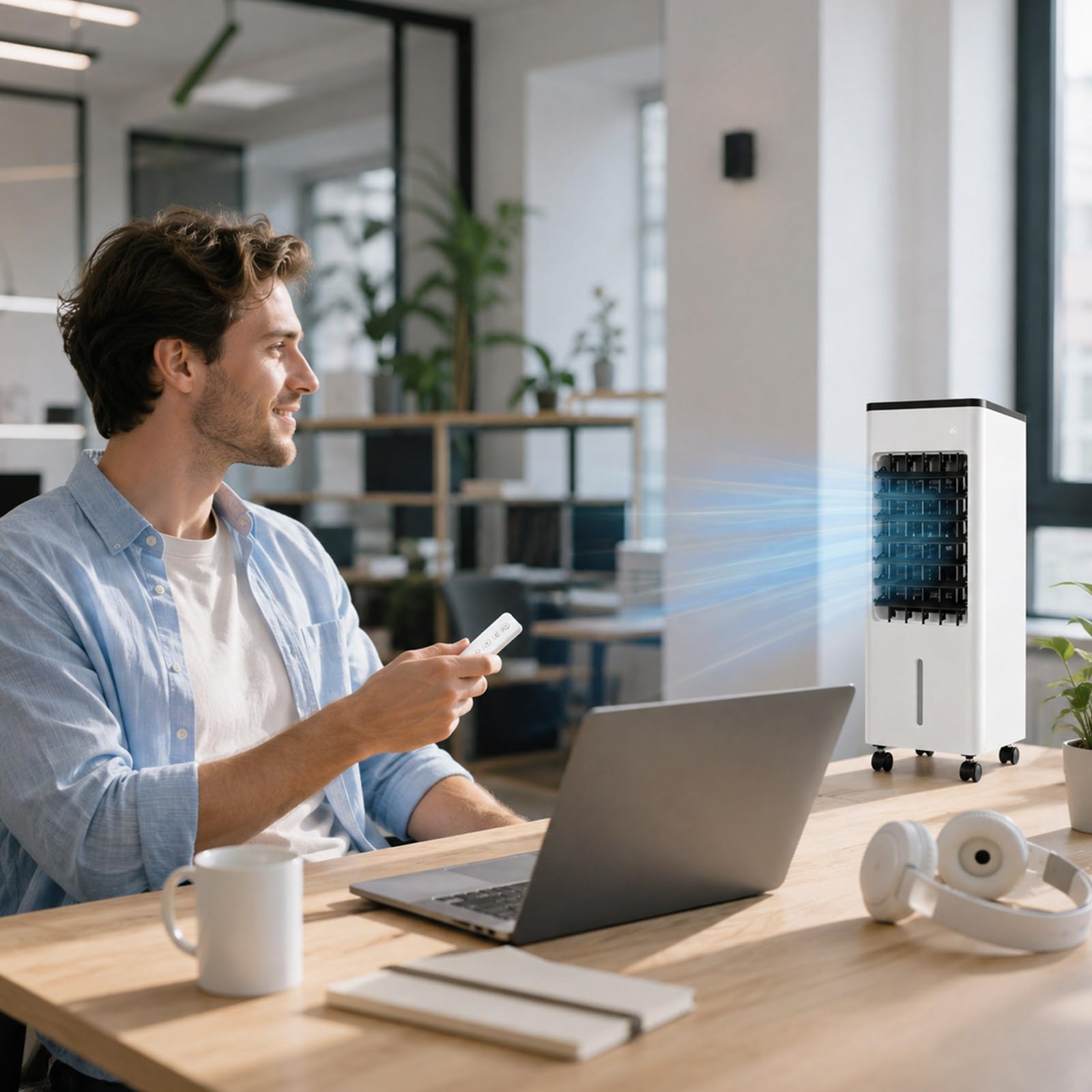 Mobile Klimaanlage ohne Abluftschlauch, Ventilator mit Wasserkühlung, Tragbare Klimagerät leise, Luftkühler mit Wasser, Portable Air Conditioner, Verdunstungskühler, Evaporative Air Cooler, Weiß