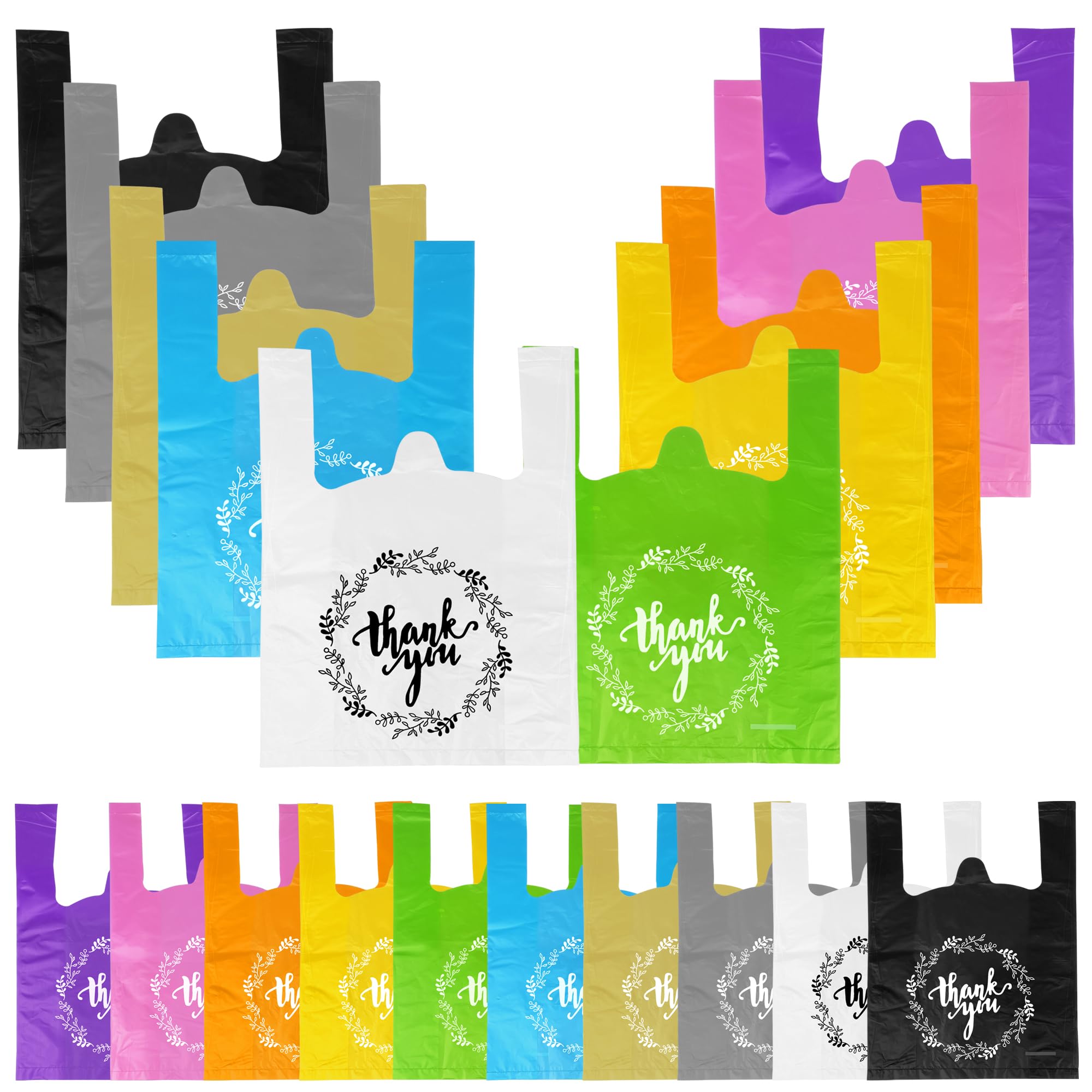 TOSPARTY 10 Colors Thank You T-Shirt Bags Plastic Grocery Bag Restaurant Bags Bulk Shopping Plastic Bag