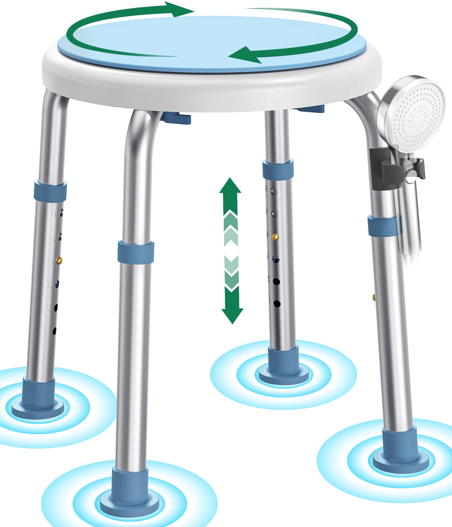 LC01 Silla de Ducha Giratoria 360° Regulable en Altura – Taburete de Ducha Antideslizante de Aluminio, Asiento de Baño Ligero para Mayores y Personas con Movilidad Reducida