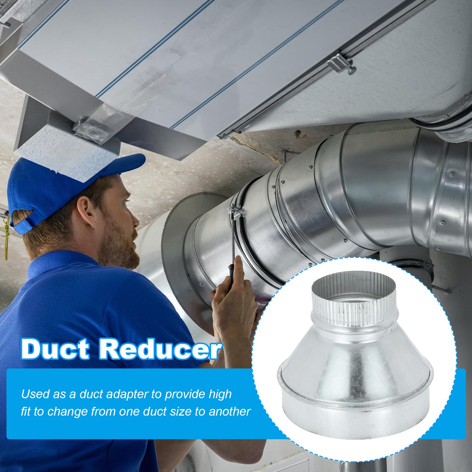 PATIKIL 7 Inch to 4 Inch Duct Reducer, Galvanized Steel Round Air Duct ...