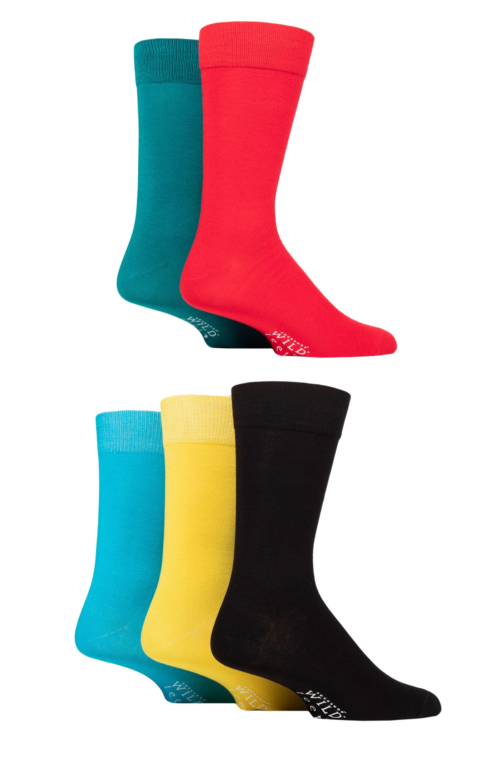 SockShop Wildfeet Mens Plain Bamboo Socks Pack of 5 Red/Teal/Black/Yellow/Blue 7-11