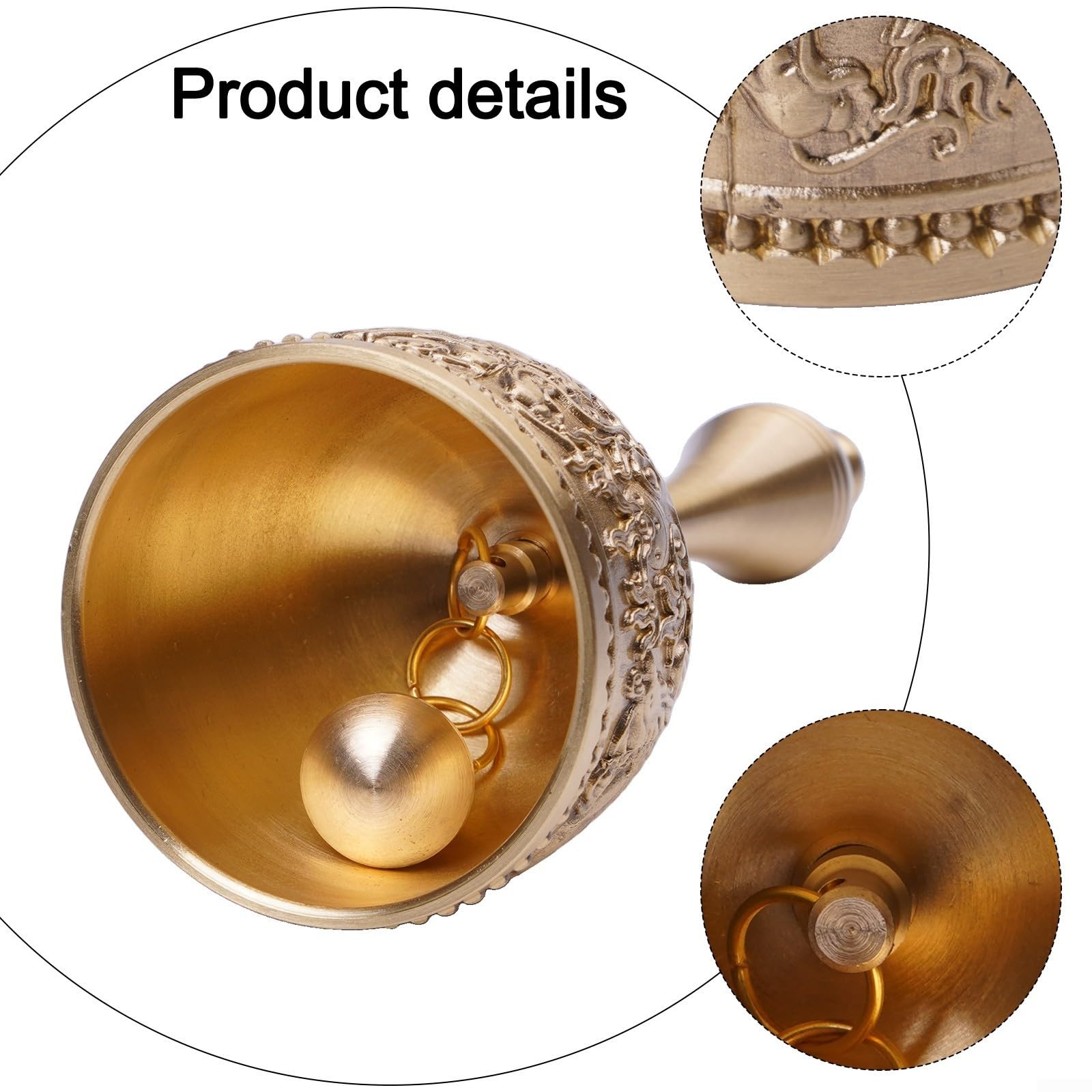 Vintage Brass Hand Bell for Restaurant Service, Classroom, Games & Decor - Sturdy Material, Unique Design, 5x5x12.5cm