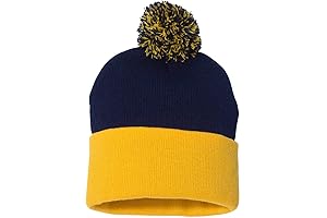 Warm and Cozy Blue Beanie with Vibrant Yellow Pom