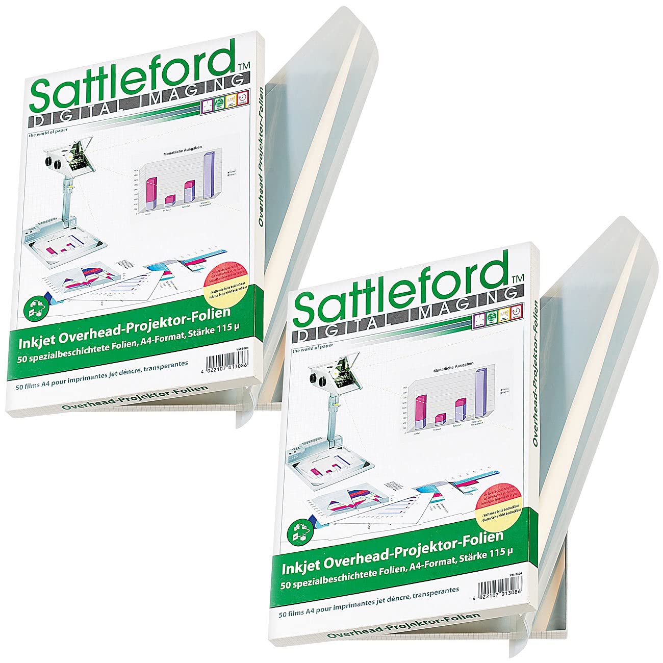 Sattleford Druckerfolie: 100 Inkjet-Overhead-Folien, DIN A4, transparent, 115 µm, Sparpack (Druckerfolie Tintenstrahldrucker, Transparentfolien)