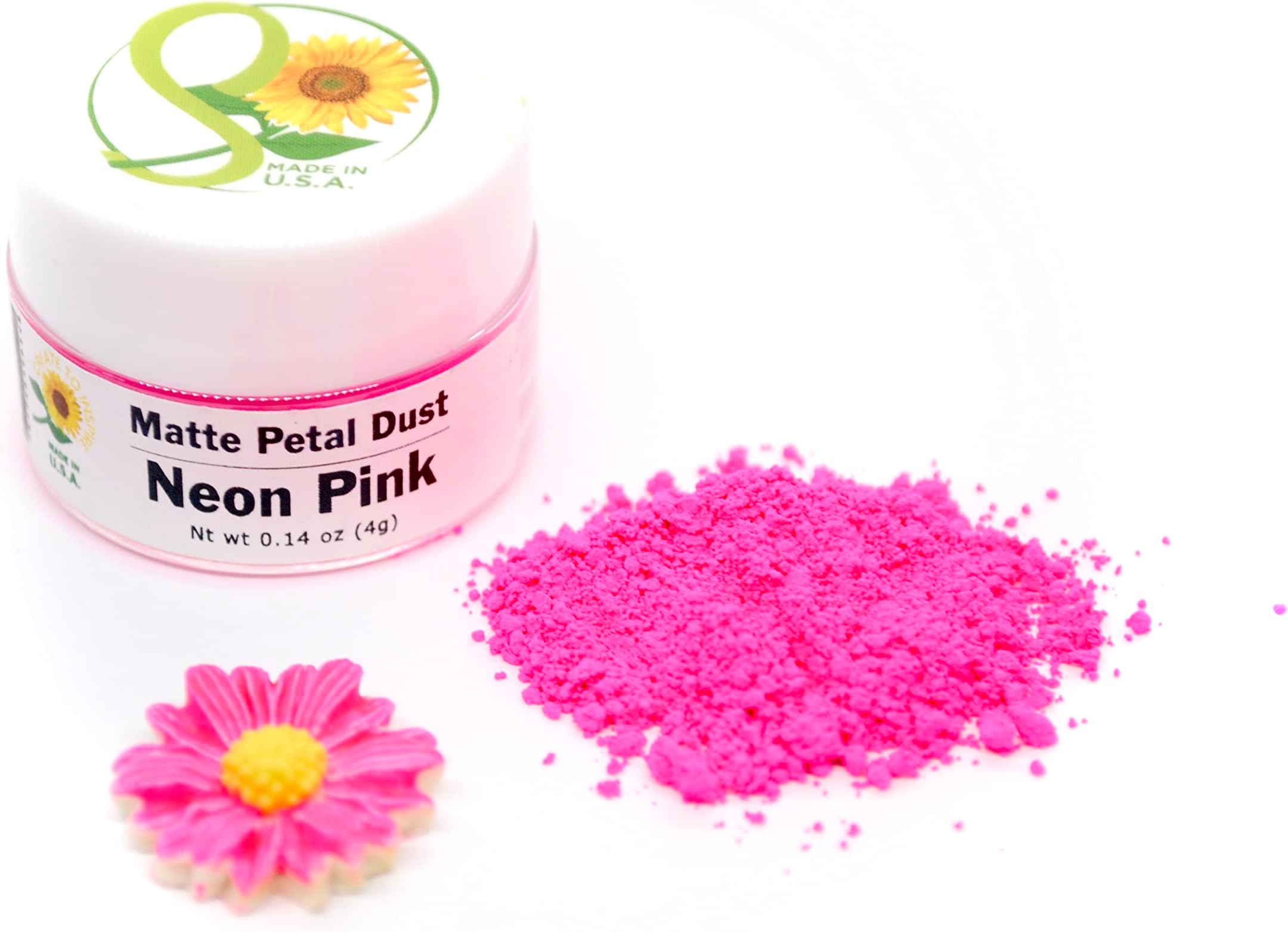 Sunflower Sugar Art Neon Pink Glow In The Dark Petal Dust Food Color - Deep, Rich Pink Matte Powder Cake Accessories for Cake Decoration - 4 Grams Non-Toxic Baking