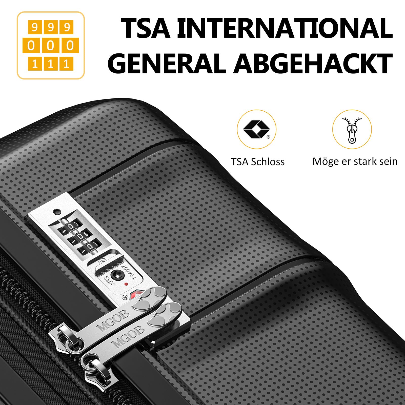 MGOB Valigia Bagaglio a Mano PP(Polipropilene) 40L Trolley Rigida Valigie da Cabina Spinner e TSA Lucchetto 55x36x20cm, Nero