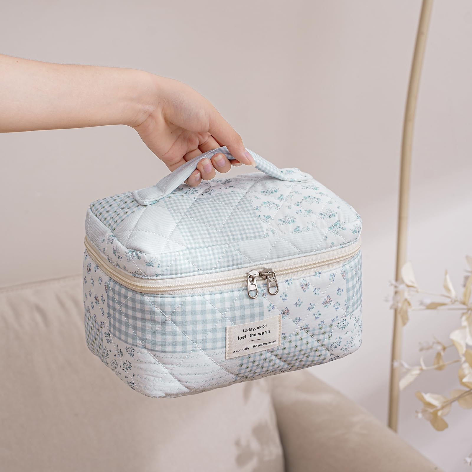 Quilted Cotton Makeup Bag Set, 3-Piece Cosmetic Organizer