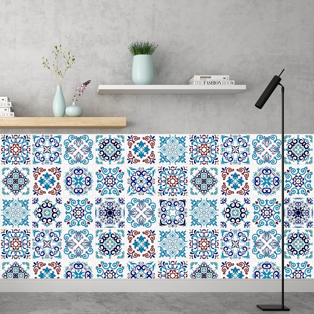 Duże niebieskie naklejki na kafelki PCV, odklejane i przyklejane | Niebieski 1/2/3 szt. 50x100 cm skórka i sztyft do kuchni i łazienki Backsplash DIY(3 Pcs/50x100cm)