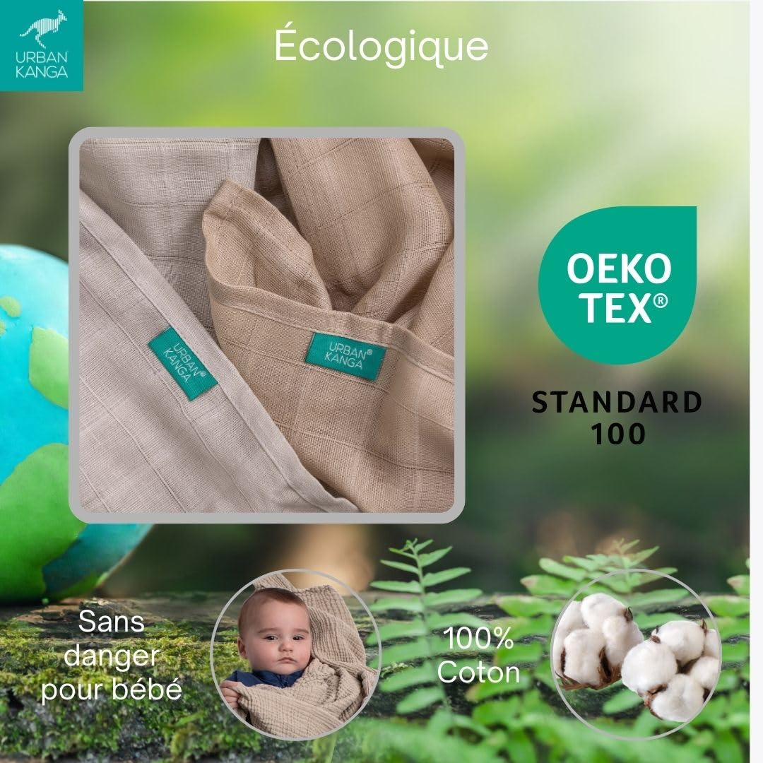 Urban Kanga Langes Bébé Mousseline 120x120 cm Pack de 2 | Certifié Oeko-Tex, doux et respirant