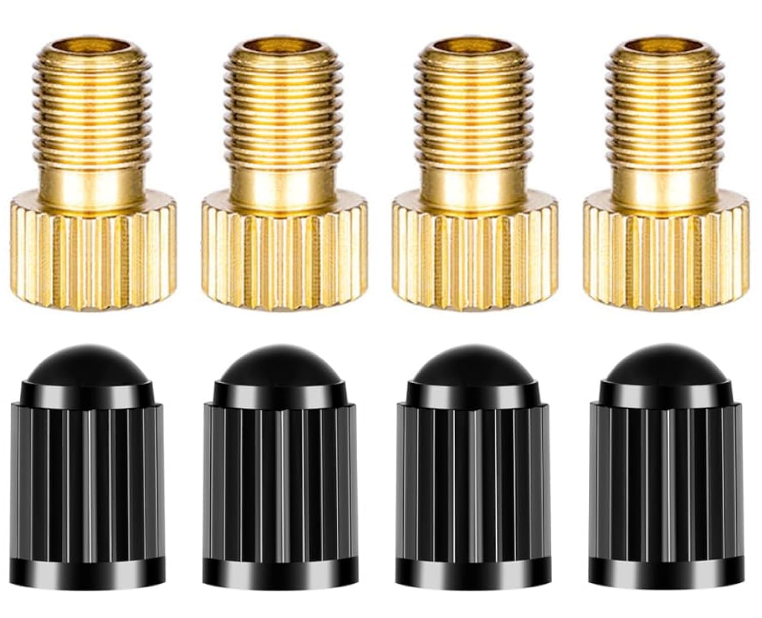 Presta Valve Adapter, Convert Presta to Schrader Adaptor for Bike, Inflate Tire Using Standard Pump or Air Compressor, Tire Valve Caps(4PCS)