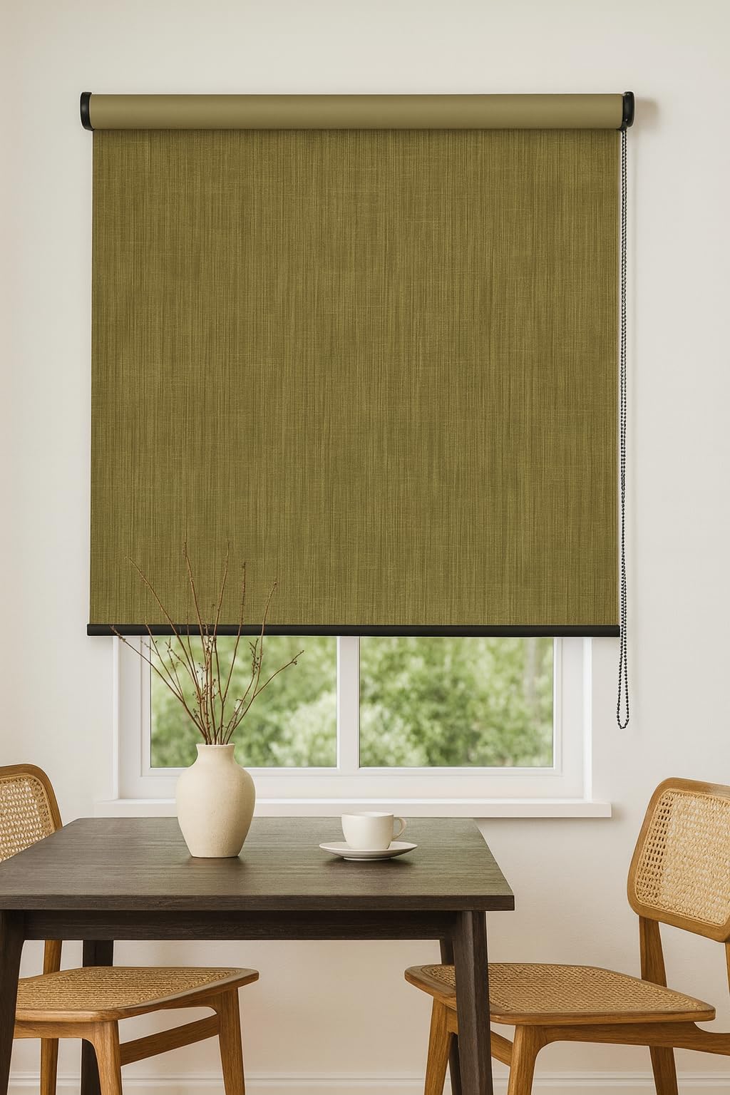 100% Blackout Premium Roller Blinds for Windows 56 Inch W X 84 Inch L| Textured Linen Fabric | Thermal Insulated Roll-Up Shades | UV Protection for Home & Office | Heavy Duty | Olive Green