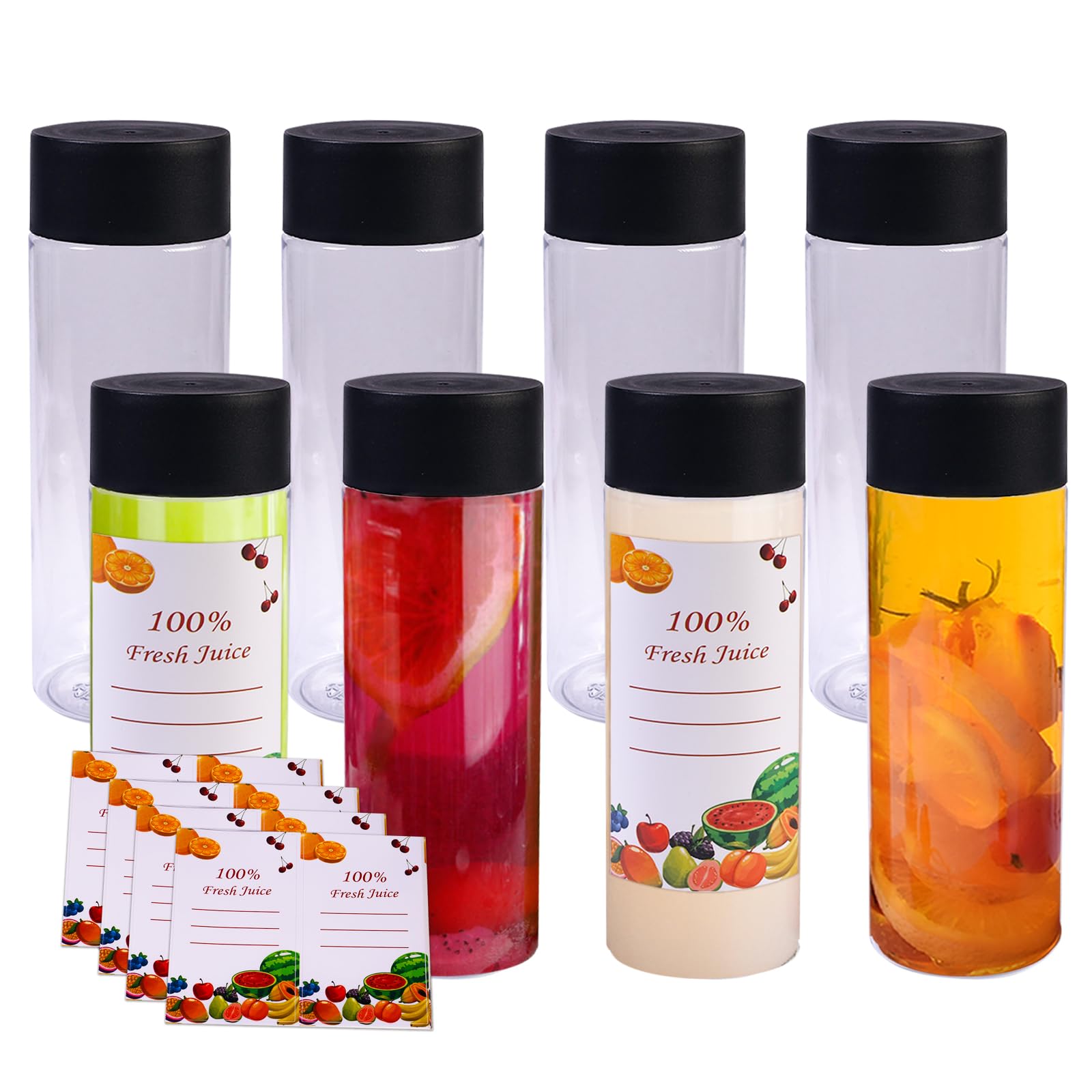 8 Stück 300ml Saftflaschen aus Kunststoff,Klare Leere Saftflaschen, Befüllenmit luftdichtem Deckel ,Wiederverwendbare Leere Smoothie Flasche ,mit 8 tetikett,Aufbewahrung von Saft, Milch, Smoothies Gewerbe, Industrie & Wissenschaft