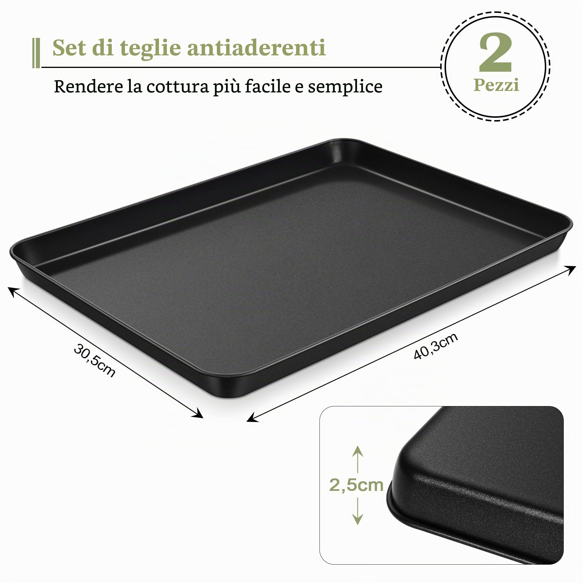 Joyfair 2 teglie antiaderente in acciaio inox (2, 40 x 30 x 2,5 cm)
