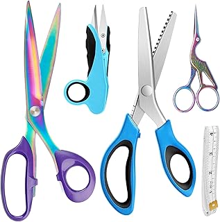 Asdirne Sewing Bundle, Sharp Stainless Steel Blade, Comfortable Handle, Include Fabric Scissors, Pinking Scissors, Embroidery Scissors, Thread Snips and Measuring Tape, 5 Pcs, Great Sewing Partners