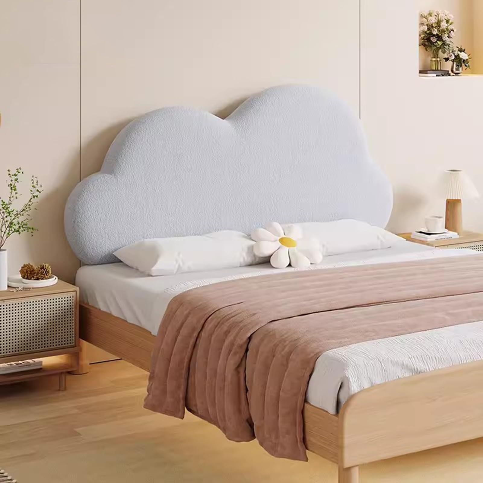 Funda para cabecero con forma de nube francesa, agradable a la piel, lavable, extraíble, respaldo grande, color beige, grueso, anticolisión, almohadilla suave, 130 x 65 cm, con cabecero, ideal para
