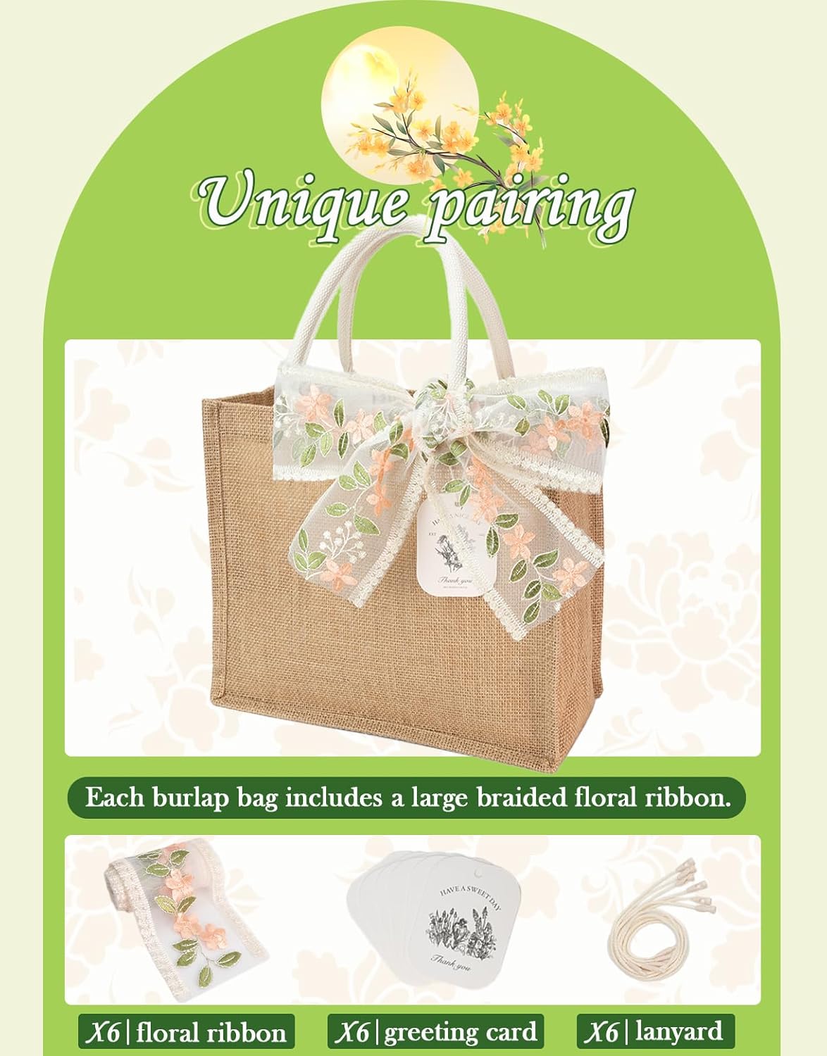 24pcs 6 set Jute Bags Set,Reusable Gift Favors Bag,Bridesmaid Bags with Big Ribbons,Burlap Bag,Jute Tote Bags with Handle - Image 3