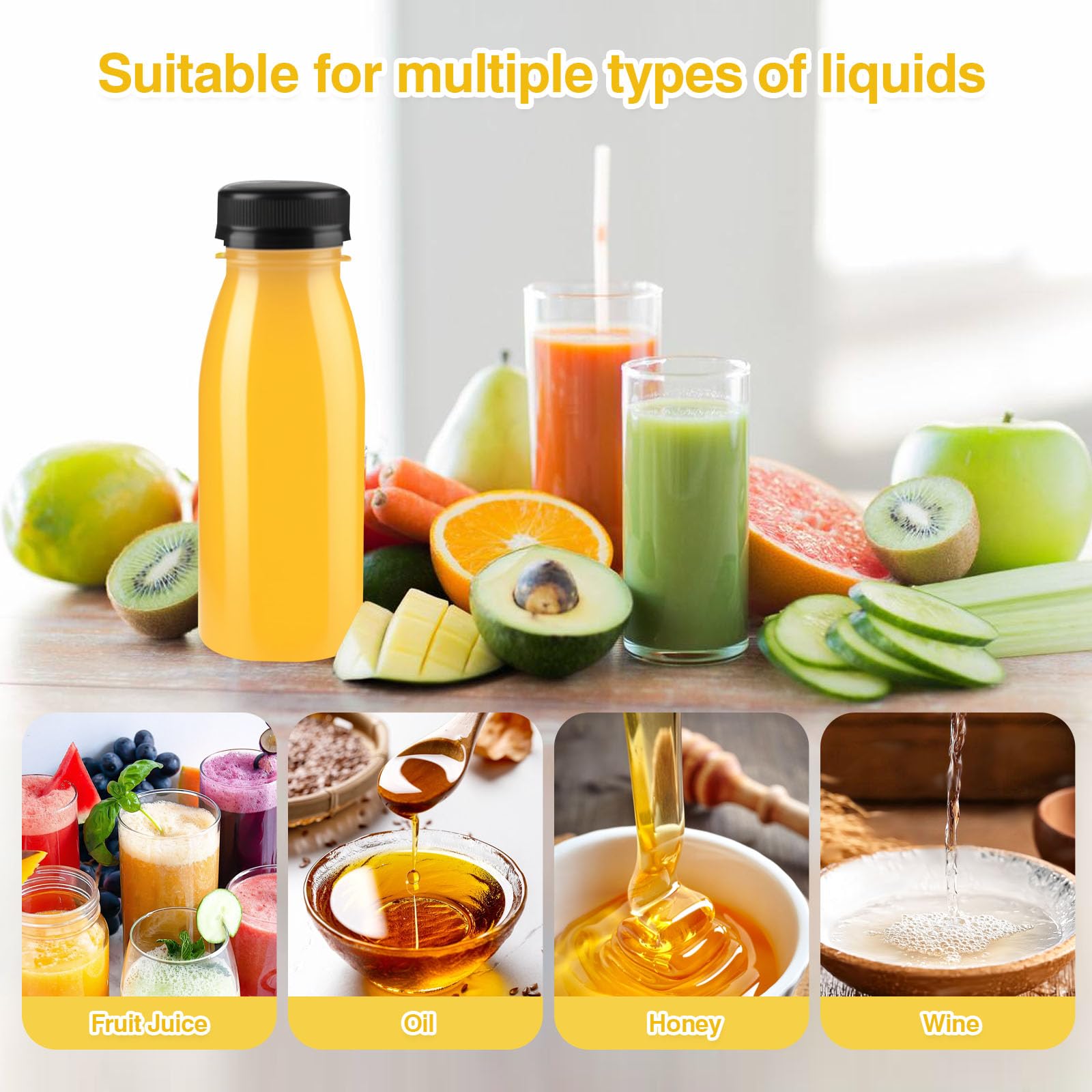 Confezione da 24 bottiglie vuote in plastica trasparente da 200 ml con coperchio nero, riutilizzabili, a prova di perdite, per frullati, latte, bevande fatte in casa, contenitori sensoriali