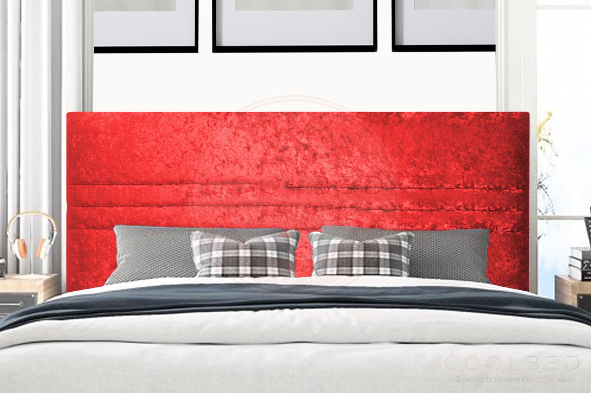 Mint Crushed Velvet Headboard for Divan Bed Base | Divan Bed Headboards | Panel Bed Headboard | Upholstered Headboard | Horizontal Headboard (Red Crushed, Small Double (4') - 26" (H))