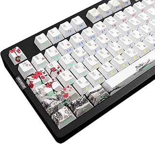 JSJT PBT Japanese Keycaps-Side Printed Keycap Set,Double Shot Shine Through Custom Keycaps,Plum Blossom Key Caps 135 Keys Cherry Profile Keycaps for Cherry MX Switchs Mechanical Keycboards