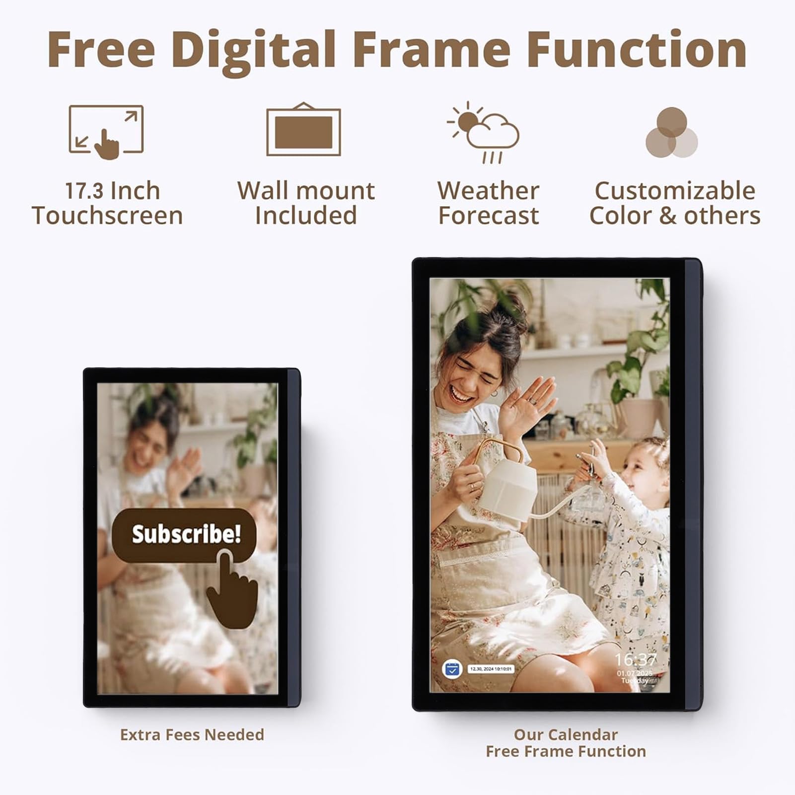 Topiky Digitaler Touchscreen-Kalender, 17,3-Zoll-Familienplaner, Interaktiver Wandkalender für die Haushaltsverwaltung (EU-Stecker 100–240 V)