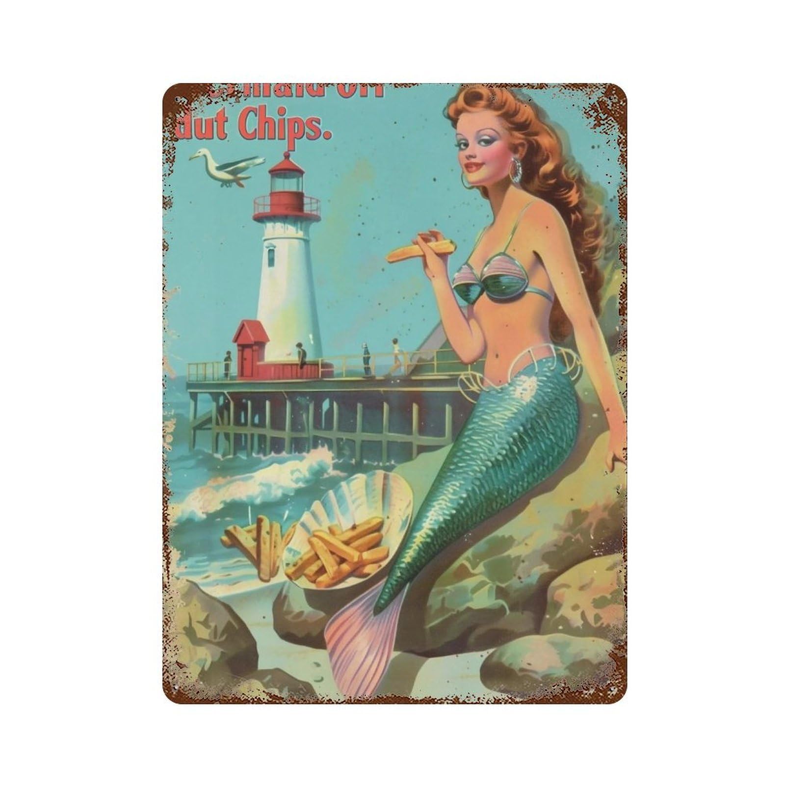 FHUYEURHRY Mermaid Off Duty 02 Wall Decor Retro Iron Vintage Art Metal Tin Sign Poster Modern Home Cofffee Club Art Bar Shop Decorations Style 40x30cm