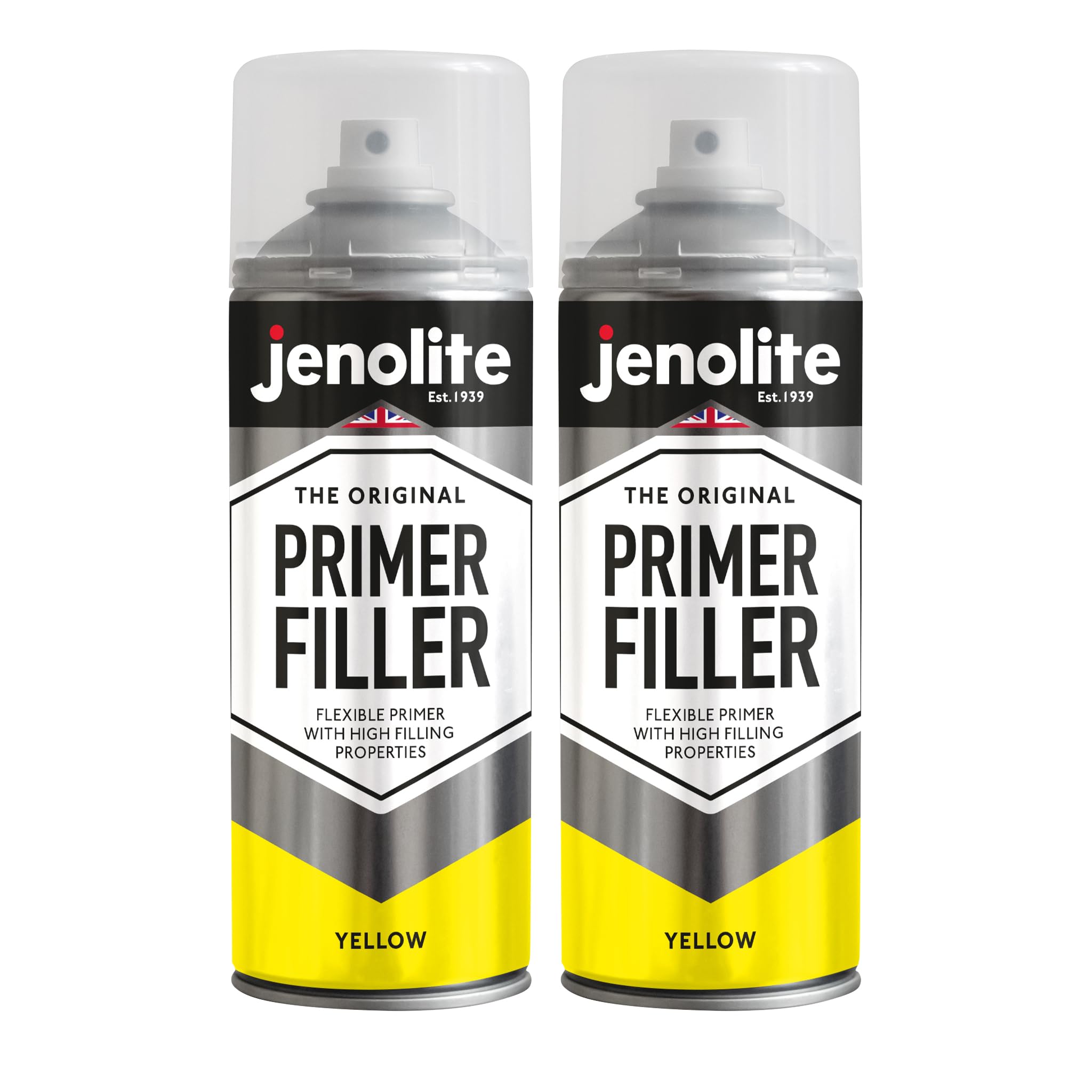 JENOLITE Primer Filler Spray Paint | YELLOW | High Fill Multi-Surface Primer Paint | Fills Small Dents & Scratches | Perfect For Car Bodywork, 3D Printer Models & More | 2 x 400ml