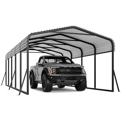 12' X 24' X 8.5' Heavy Duty Metal Carport with Galvanized Roof, Weatherproof Car Garage Shelter, All-Weather Permanent Cover for Cars/Trucks/Boats/Tractors
