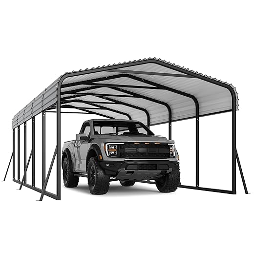 12' X 24' X 8.5' Heavy Duty Metal Carport with Galvanized Roof, Weatherproof Car Garage Shelter, All-Weather Permanent Cover for Cars/Trucks/Boats/Tractors