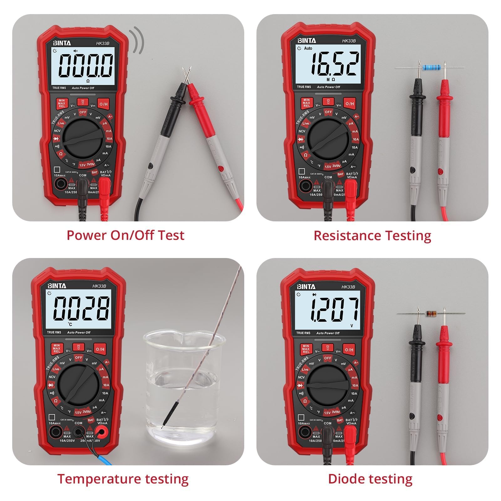 BINTA Digital Multimeter 2000 Counts with AC/DC Voltage, Ohm Volt Amp Meter Tests Live Wire, NCV, Temperature, Continuity - Image 4