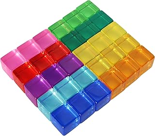 Candywood Rainbow Acrylic Gem Cubes Blocks Children Educational Sensory Training Crystal Toys Baby Learn Color Light Shadow Stacking Toys (30-Pcs)