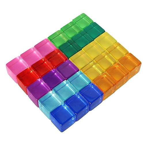 Candywood Rainbow Acrylic Gem Cubes Blocks Children Educational Sensory Training Crystal Toys Baby Learn Color Light Shadow Stacking Toys (30-Pcs) - 30-Pcs