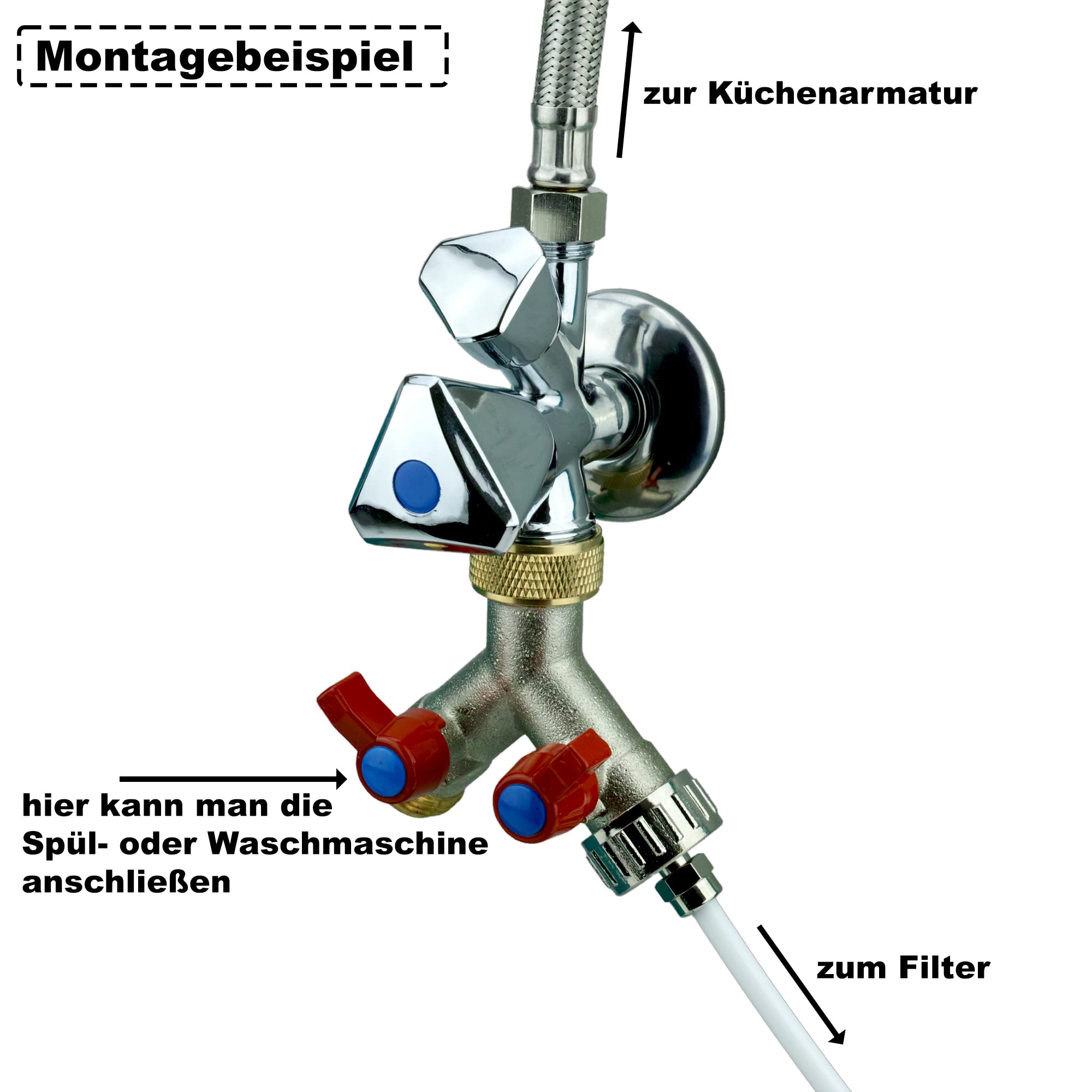 Kühlschrank Anschluss Set (universal), massive Ausführung inkl. 2-Wege Verteiler für z.B. Spülmaschine