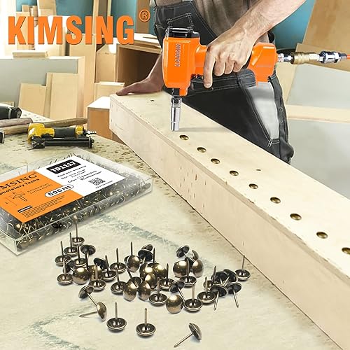 Miniatura 5 de KIMSING TD1117 - Uñas decorativas de latón antiguo, 500 tachuelas de cabeza redondas lisas, uñas de cabeza de 716 pulgadas de diámetro (0.433 in),