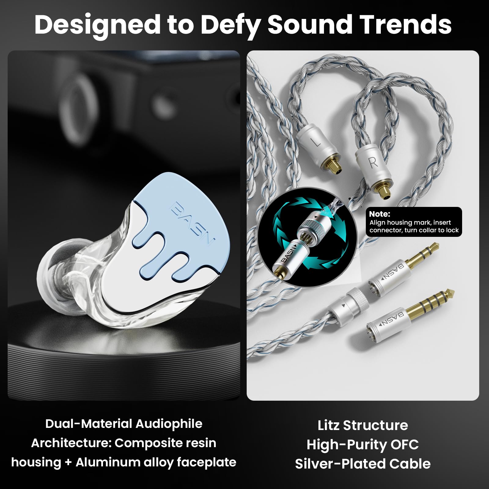 BASN BmasterX In-Ear-Audio-Monitor, Hybrid-IEM-Kopfhörer mit 6 Treibern, kristallklarem Klang, abnehmbares Kabel, Plus Tragetasche und Fit-Kit für Musiker, Bühne, Studio (3,5 mm/4,4 mm Klinke, blau | Kristallklarer Klang, abnehmbares Kabel, Tragetasche, f
