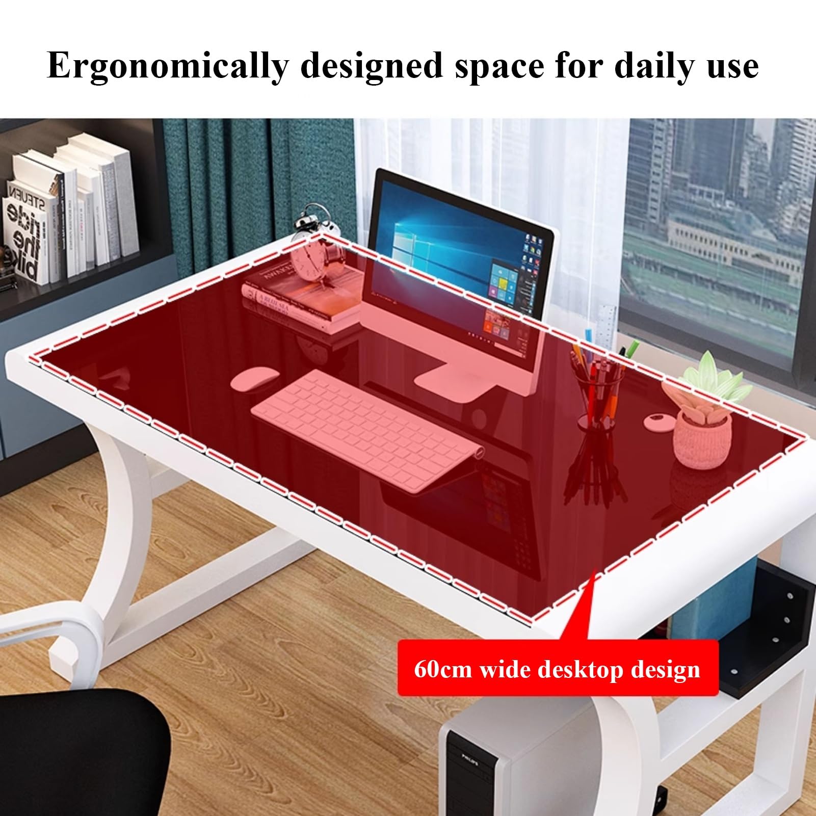Escritorio de Cristal Templado for Ordenador, Escritorio Oficina con Estructura metálica, Estudio for en casa o Espacio Trabajo(White+Black,31.4'')