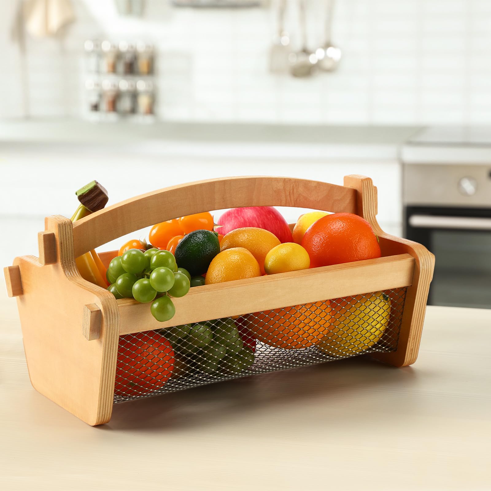 Teenyyou Garten-Erntekorb, Netz-Aufbewahrung mit Griff, vielseitiger Gartenarbeit, Obst, Gemüse, Sammelkorb, Gartenbedarf, Gärtner, Geschenk für Landwirte, Waschen (Holzfarbe, 34 cm)